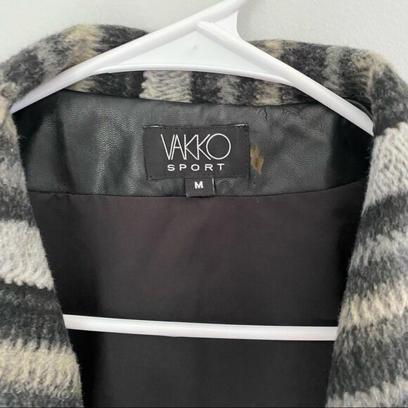 Vakko Sport Women’s Open Drape Front Faux Leather Wool Blend Jacket - Picture 2 of 7